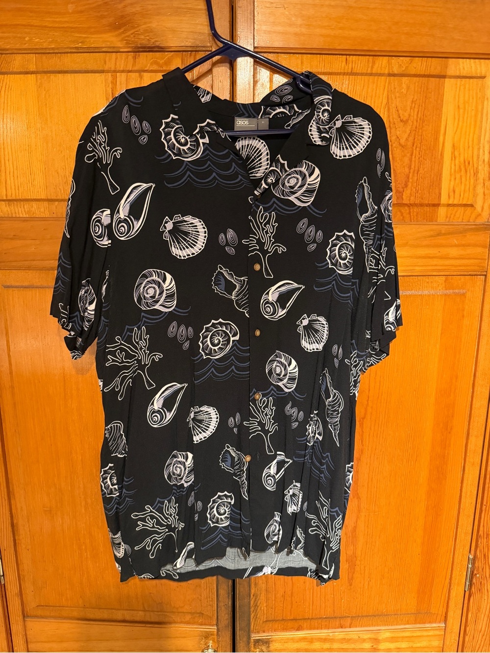 ASOS Black Short-Sleeve Shell & Coral Print Button-Down Shirt